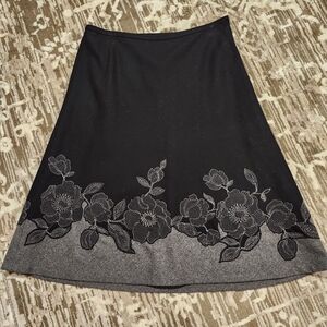 Black Floral Border A-Line Skirt